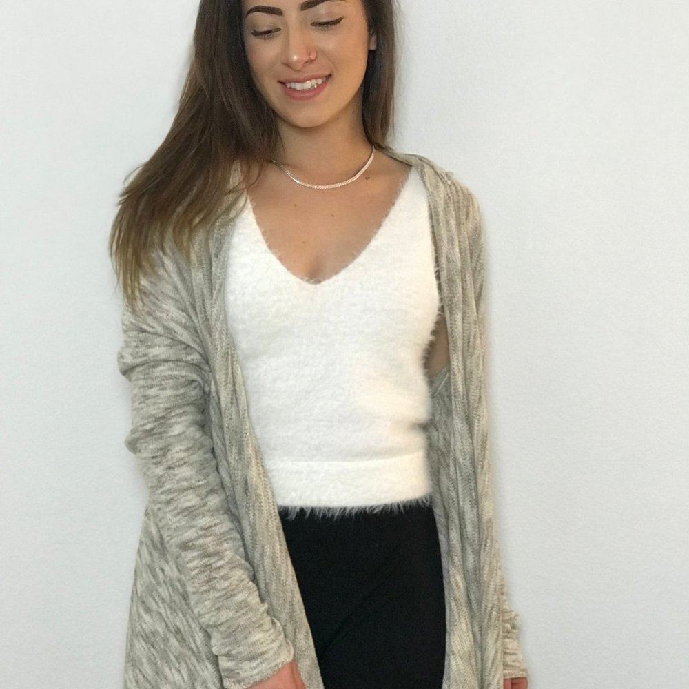 Light Grey & Taupe Open Cardigan